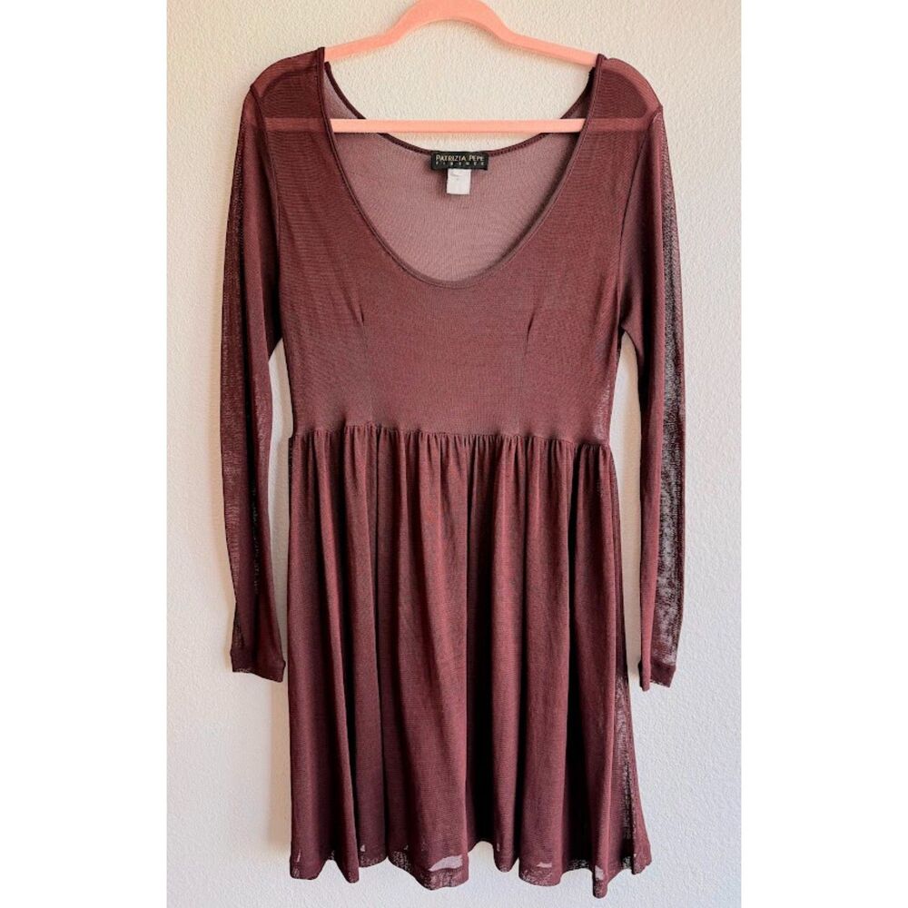 Vintage Patrizia Pepe Firenze Designer Brown Mesh Longsleeve Skater Mini Dress S